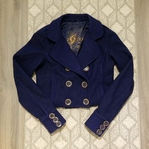 Guess wool cropped coat in indigo blue, sz L
